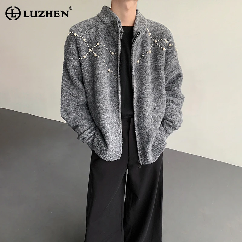 

LUZHEN оригинальный элегантный корейский жемчужный декор в стиле пэчворк вязаный кардиган мужская мода 2025 осень-зима повседневный свитер JY4397