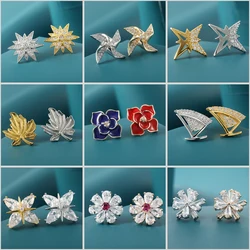 Fashion Maple Leaf Flower Zircon Brooches for Women Small Collar Pin Lady Autumn Scarf Hat Clothing Anti-slip Pin Accessories