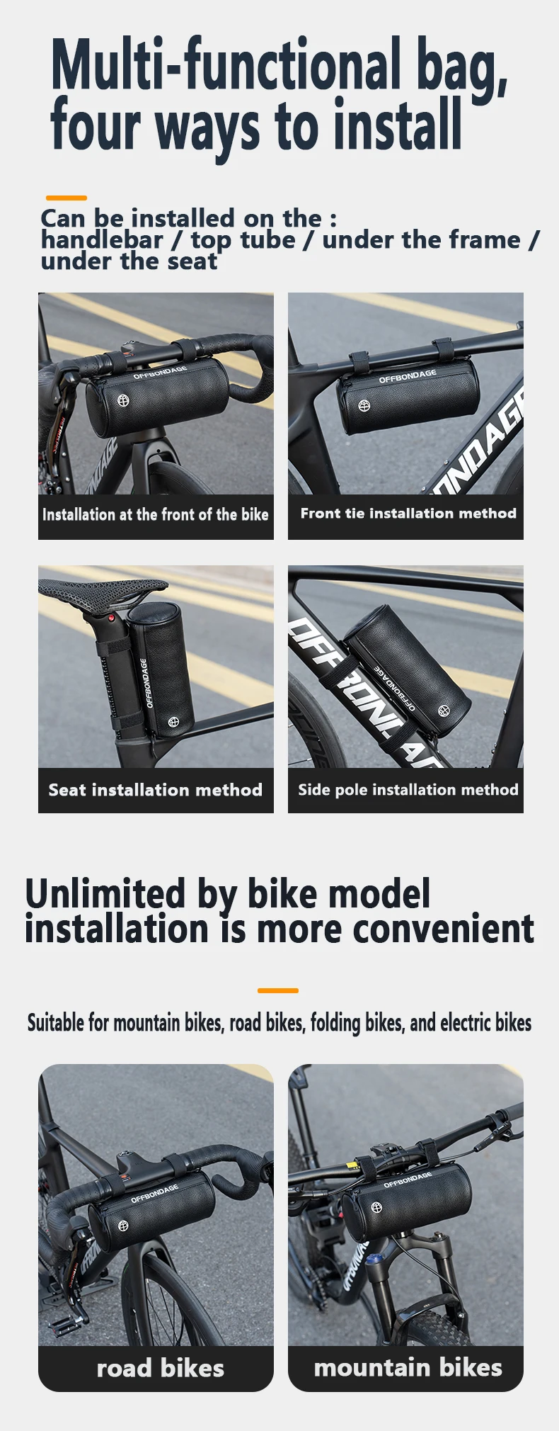 OFFBONDAGE Fahrradtasche Fahrrad-Fronttasche Wasserdichte Lenkertasche Tragbare multifunktionale Umhängetasche Fahrradzubehör – Detail 8
