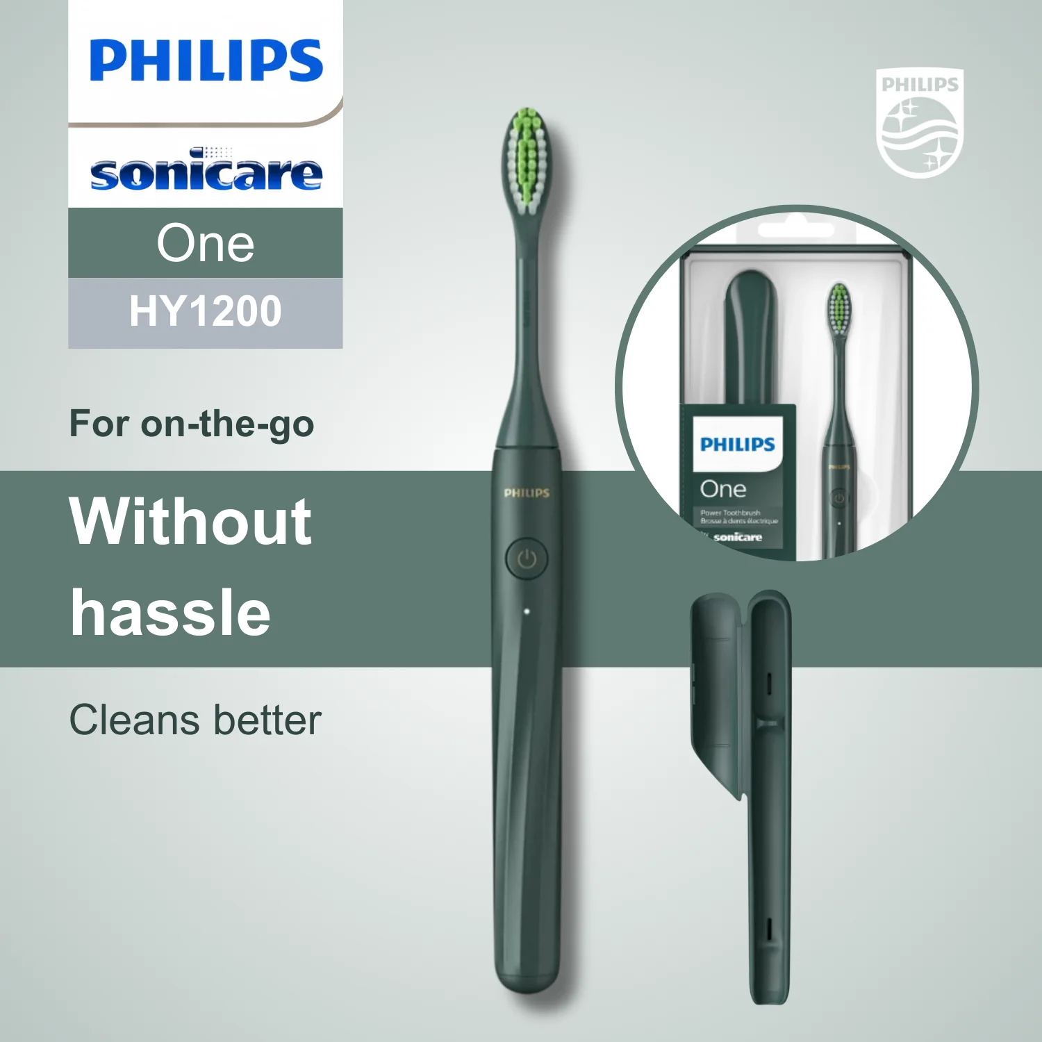 Philips Sonicare Electric Toothbrush One HY1200, Travel Case,  Better Cleaning Results, Microwave Vibration