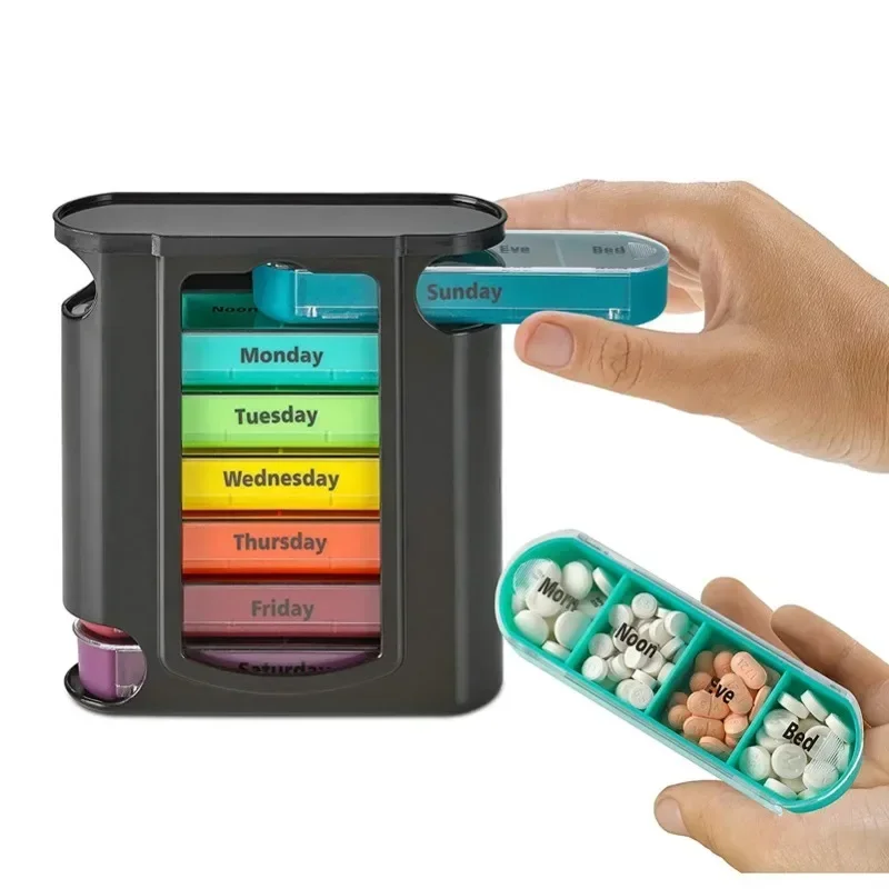 7 Days Medicine Medical Pill Box 28 Grids Weekly Portable Pill Case Storage Box Travel Medicine Box  Organize accessory