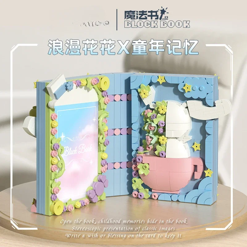 Sanrio Building Block Book Cartoon Hello Kitty Kuromi Cinnamoroll Photo Frame Small Particles Assembly Toy Model Ornament Gift