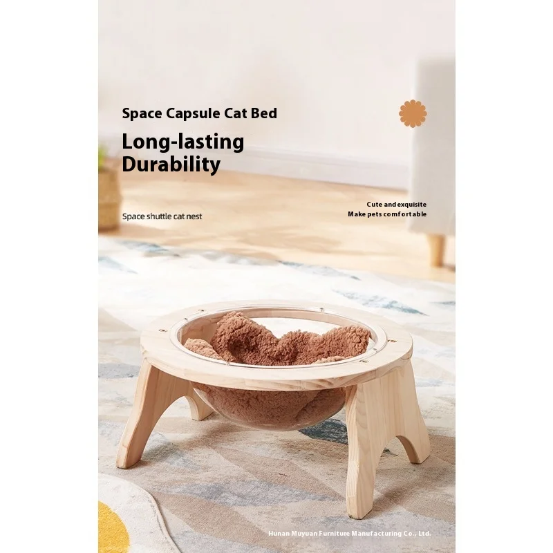 

Круглая космическая капсула, деревянная кровать для домашних животных, полузакрытый всесезонный дом для кошек и собак, прозрачный дизайн