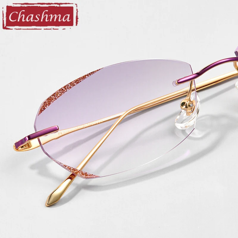 

Chashma Elegant Rimless Eyeglasses Titanium Fashion Female Eye Glasses Diamond Cut Spectacle Frames Women Sunglasses Tint Lens