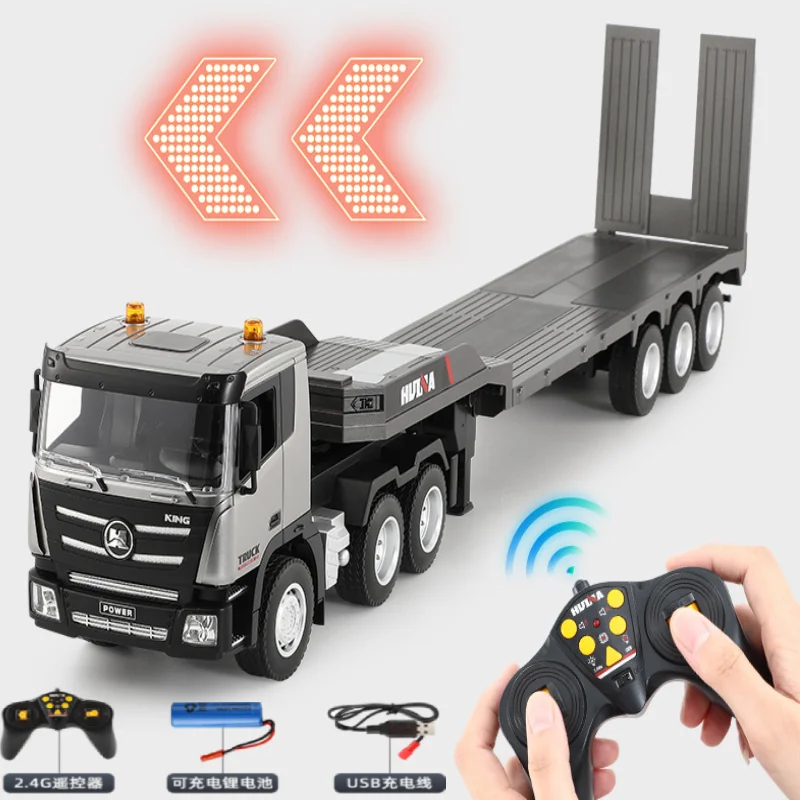 

2023 New 1:24 Huina 2.4GHz Remote Control Trailer Truck Toy Model With Sound And Lights Car Transport Engineering Vehicles Gifts