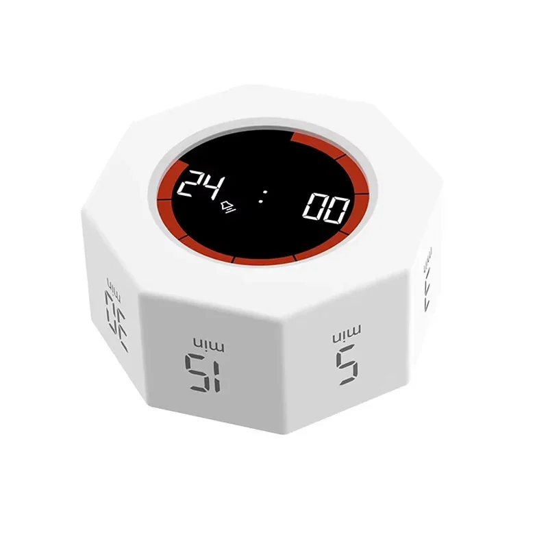 Magnetic Smart Kitchen Timer Modern LED Display Hexagon Visual Flip Timer Kids Time Management Device for Study Cooking Plastic