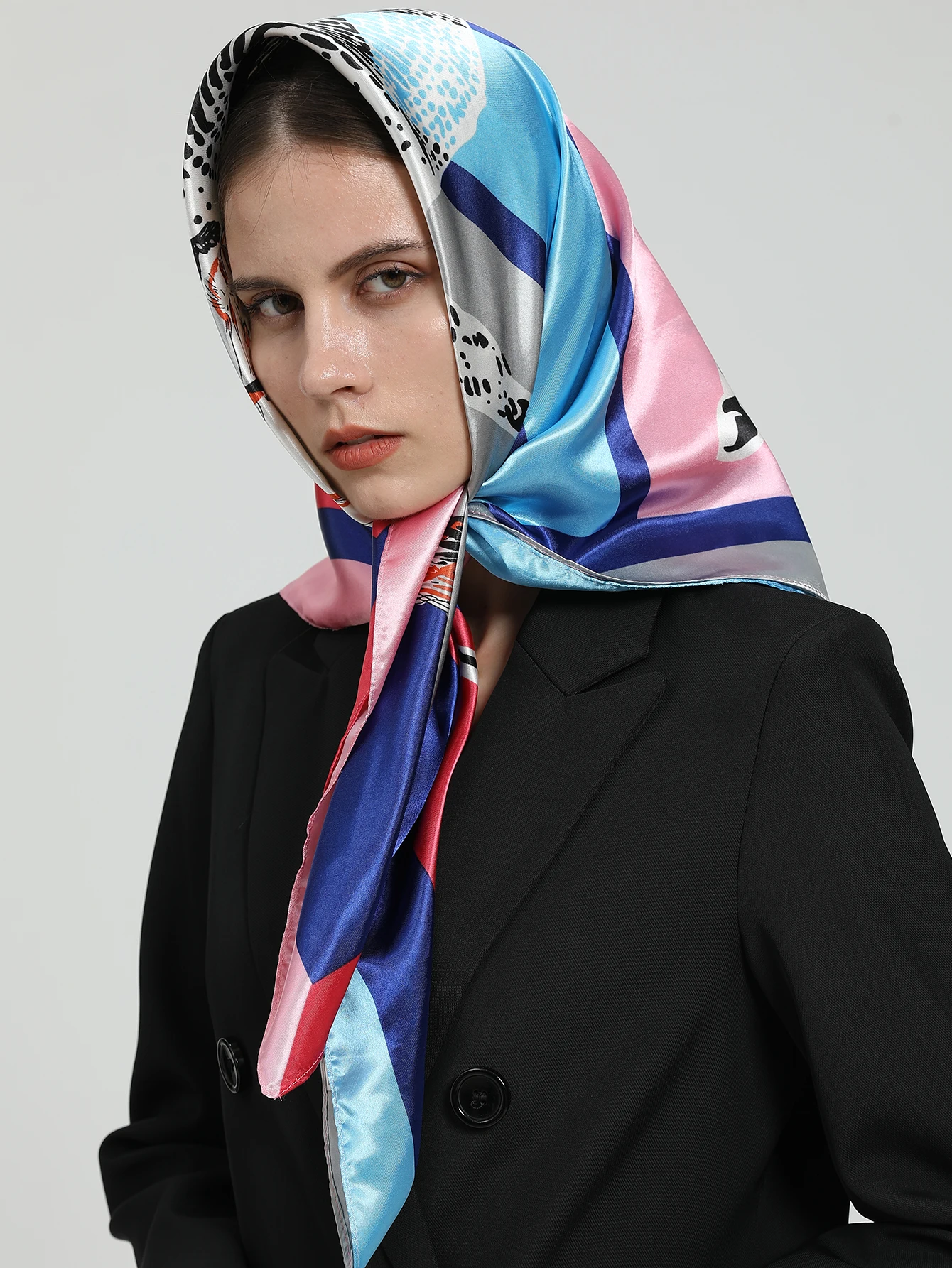 Fashion Kerchief Hair Scarf For Women Floral Print Silk Satin Hijab Scarfs 90*90cm Square Shawl Headband Scarves For Ladies 2021