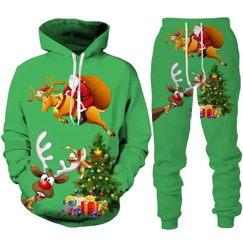 Neueste Weihnachten Hoodie Set Männer Kleidung 3d gedruckt Männer lässig Hoodie Hose Trainings anzug Set Männer Kapuze Sportswear Set 2 Stück Set