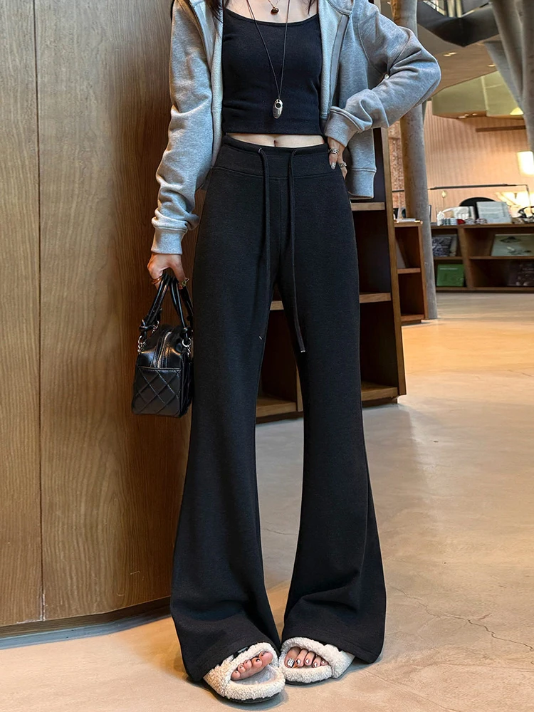 

Trendy High Waist Slim Fit Yoga Pants Women's Winter New Sle Woolen Flared Pants Micro Flared Rice Noodle Sports Pants