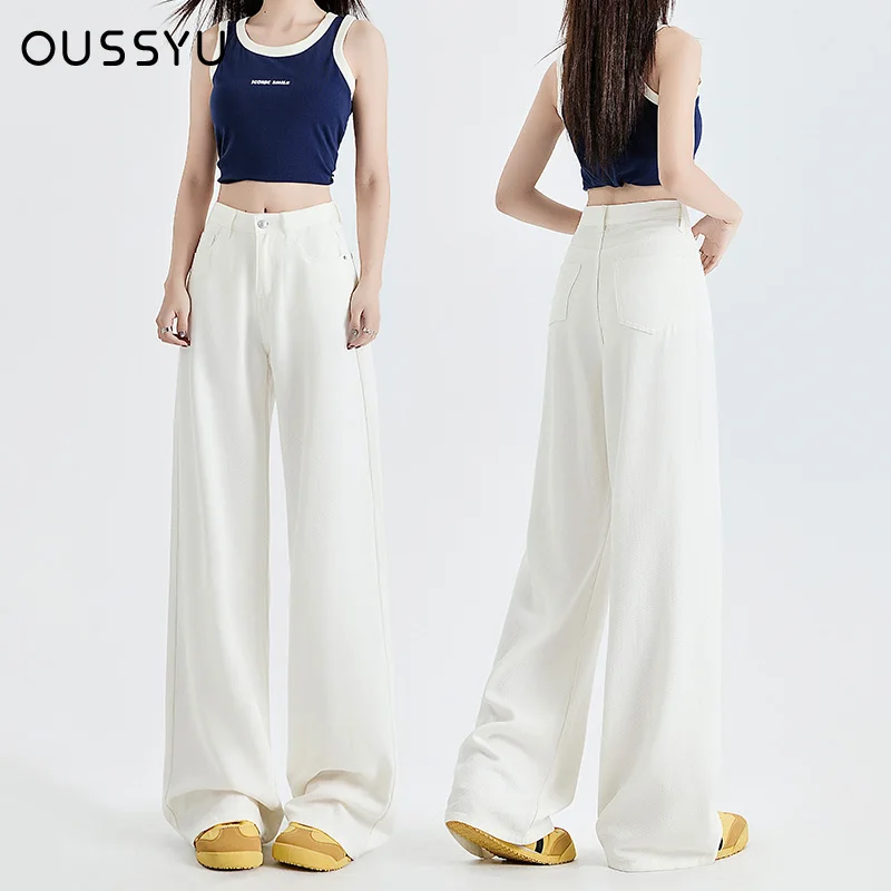 الصيف رقيقة لينة مريحة ليوسيل النسيج امرأة الجينز Y2K فتاة القطن الأبيض فضفاض بنطال ذو قصة أرجل واسعة موضة بناطيل كاجوال زائد طول #6