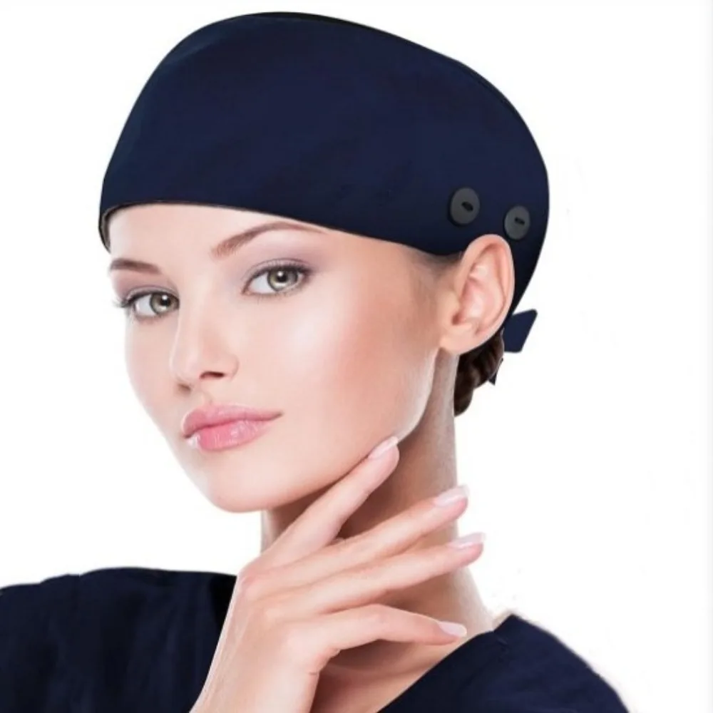 

Professional With Button Nurse Caps Elastic Bandage Breathable Scrub Hats Sweatband Lightweight Dentist Hats Dentist