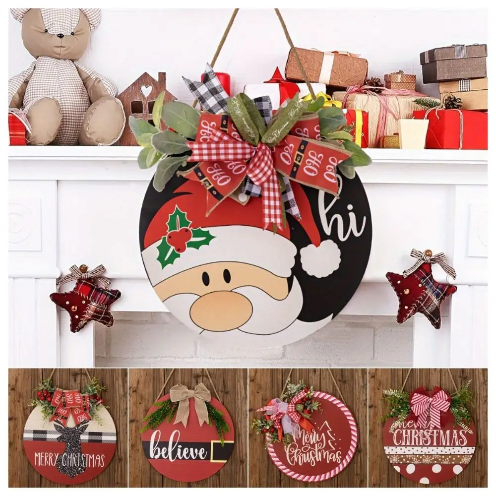 

Creative Deer Santa Wreath Door Pendant Wood Decorative Front Door Pendant Hanging Christmas Door Sign For Front Door