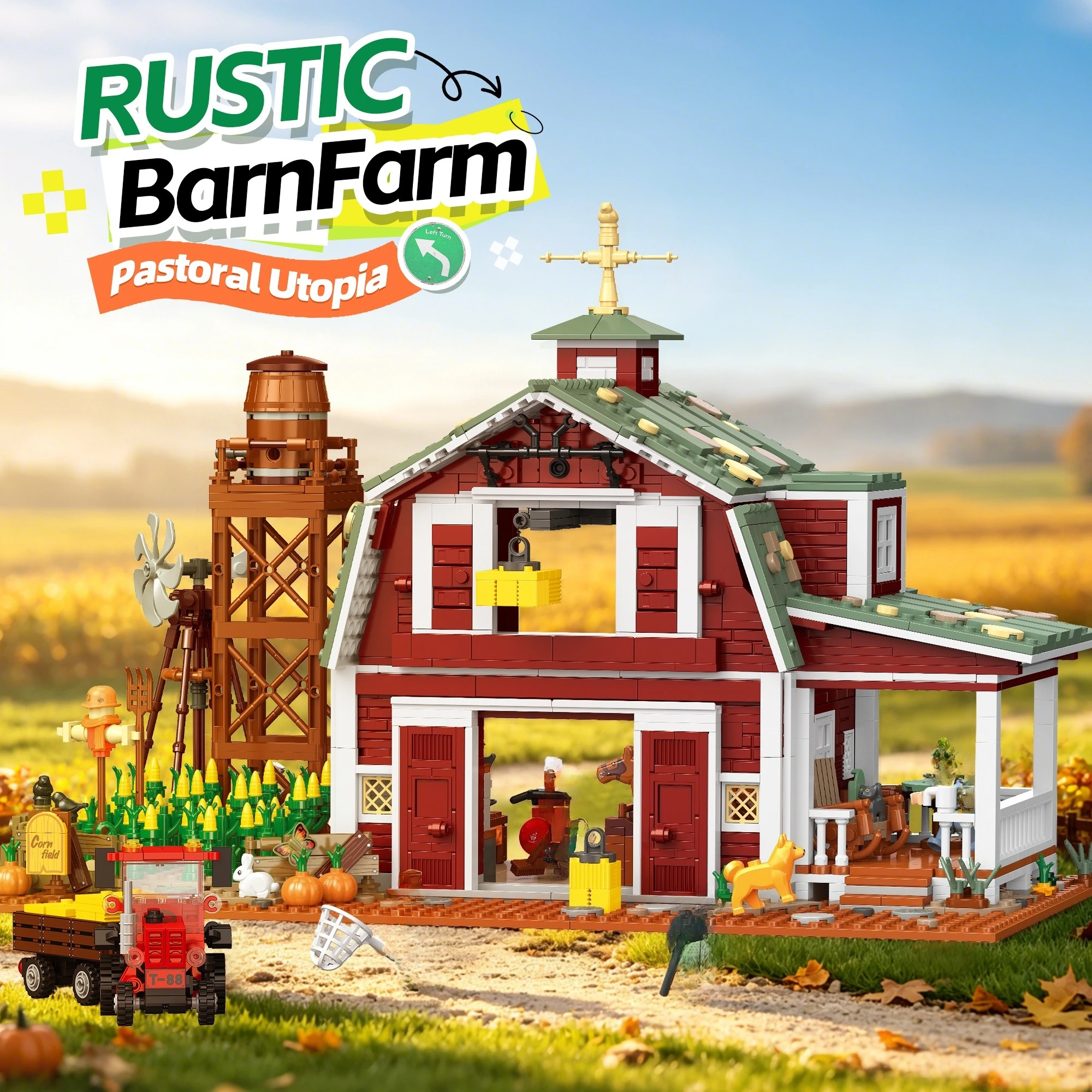 Agriculture Farm House - 2223 peças Blocos de Construção Rústicos