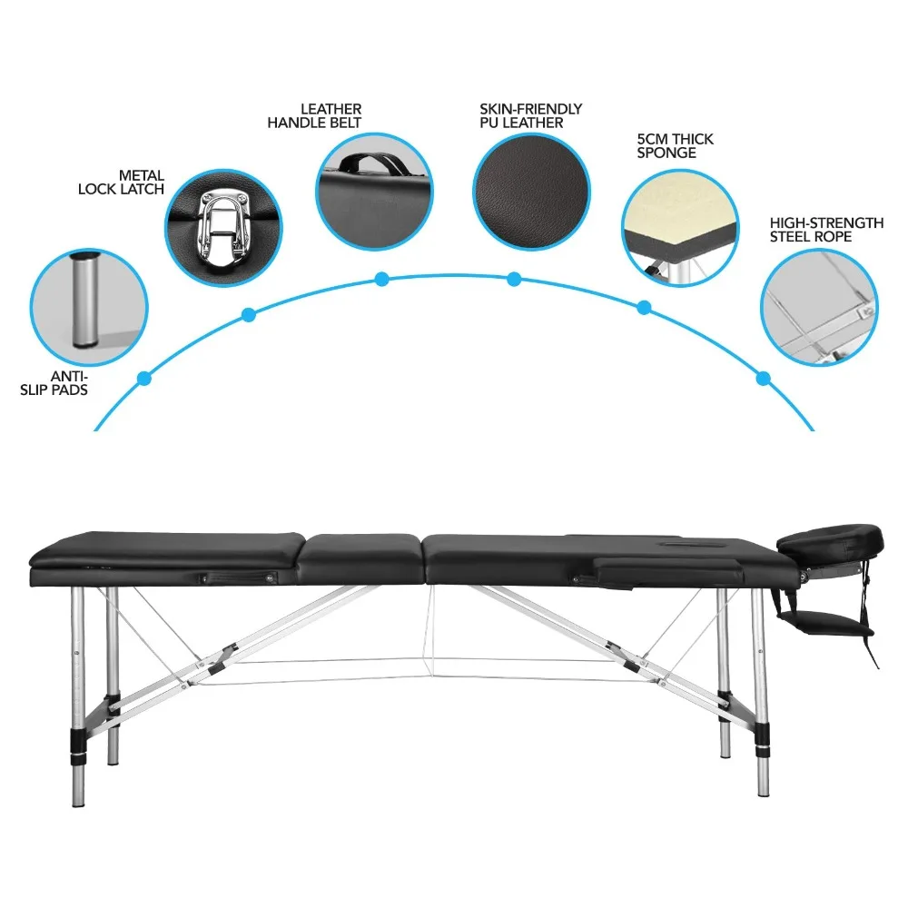 Table de massage portable, lit de massage, 82 amarans recommandés, réglable pour spa, salon, tatouage de cils avec pieds en aluminium