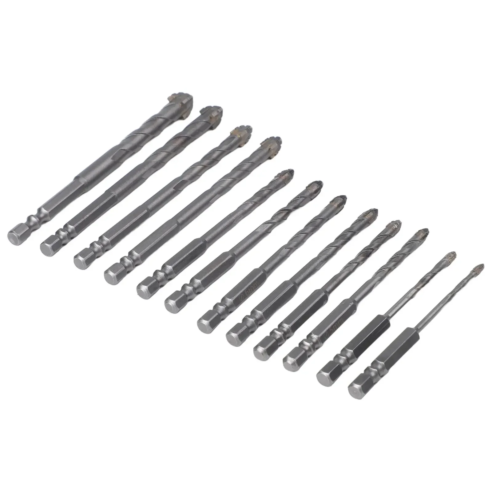 

12pcs/Set 4-Edged Serrated Eccentric Drill Bit Hexagonal Shank Multifunctional Tile Glass Metal Wood Drill Bit 3/4/5/6/8/10/12mm