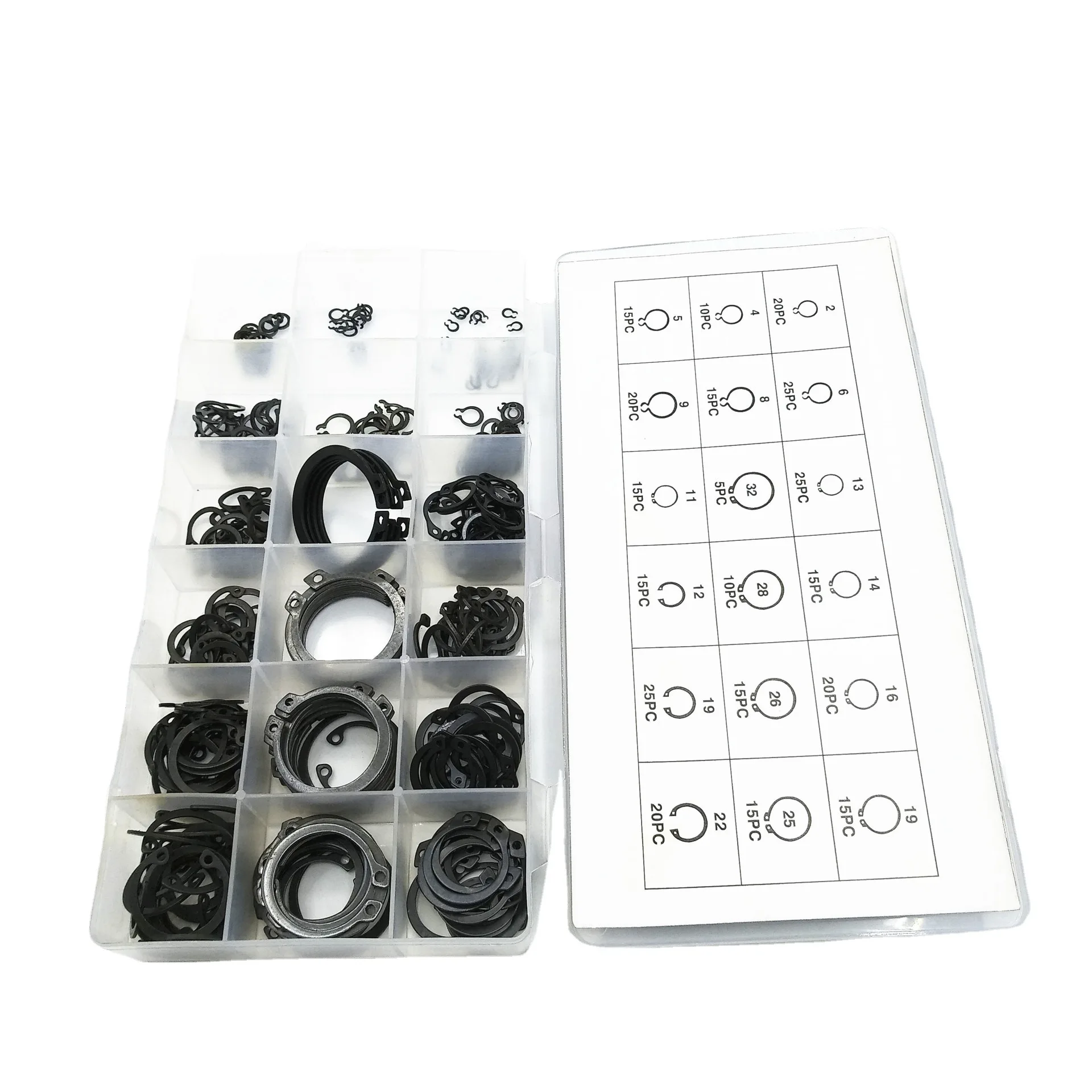 300pc Circlip, Retaining Ring, Hardened C-shaped Opening Inner Outer Snap Ring Set, Use To Limit The Shaft Collars Displacement
