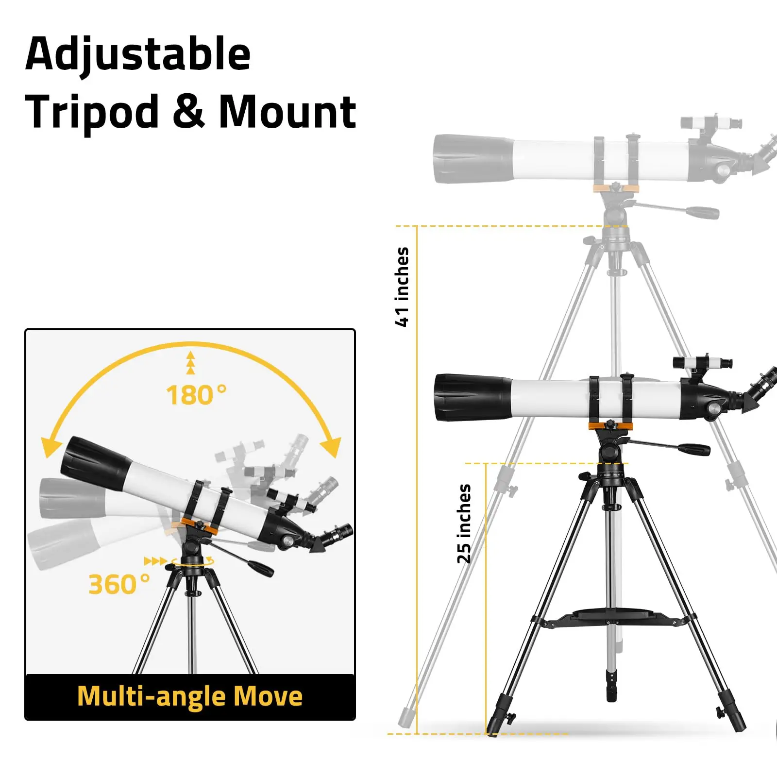 90mm Aperture 800mm High Powered Refractor Telescope for Astronomy Beginners with Stainless Steel Tripod Phone Adapter Carry Bag