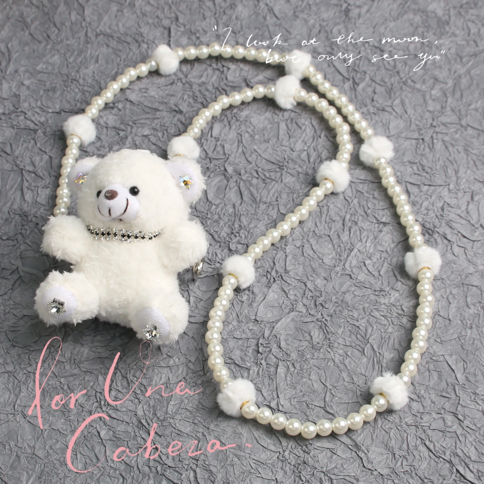 White bear mobile phone back clip cute little bear mobile phone accessories imitate the pearl hair ball mobile phone long chain