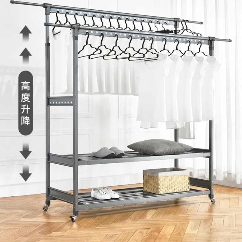 Drying rack floor-to-ceiling folding indoor single and double pole with wheeled telescopic balcony home bedroom villa hanger