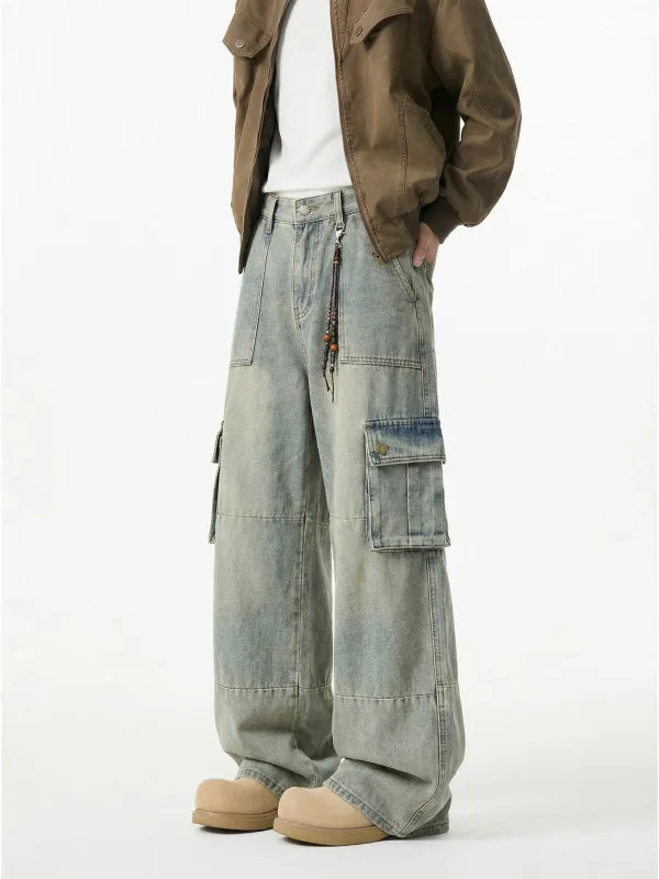 

TANGZ Studio American Sle Waed Denim Workwear Pants Men's Multi-ket Classic Casual Straight Leg Loose Fit Jeans