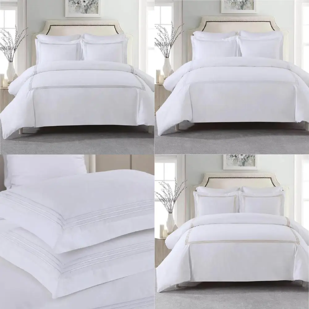 

100% Cotton Percale 3-Piece Embroidered Comforter Cover Set with Pillow Shams, Duvet Cover, King/California King Size, Luxury Be