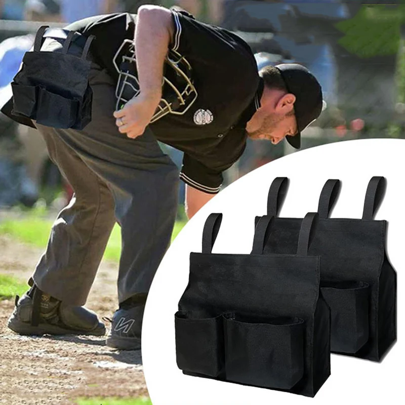 Oxford Cloth Umpire Ball Bag with 2 Pockets Black Umpire Ball Bag Large Capacity Baseball Referee Ball Bag Baseball Accessories