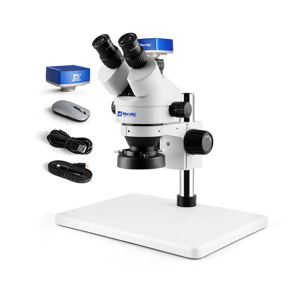 Murzider Trinocular Stereo Zoom Microscope With Camera Photography Compatible High Resolution Video Capture Function MSD202-T-4K