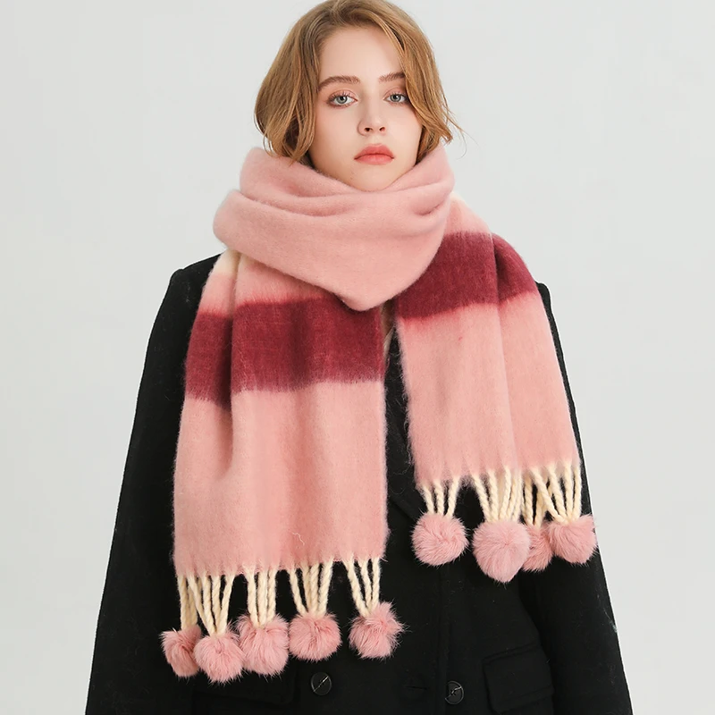 2024 Fashion Winter Design Multicolor Thick Warm Women Cashmere Like Looped Yarn Scarf Neck Shawls Tassel Pashmina Lady Men