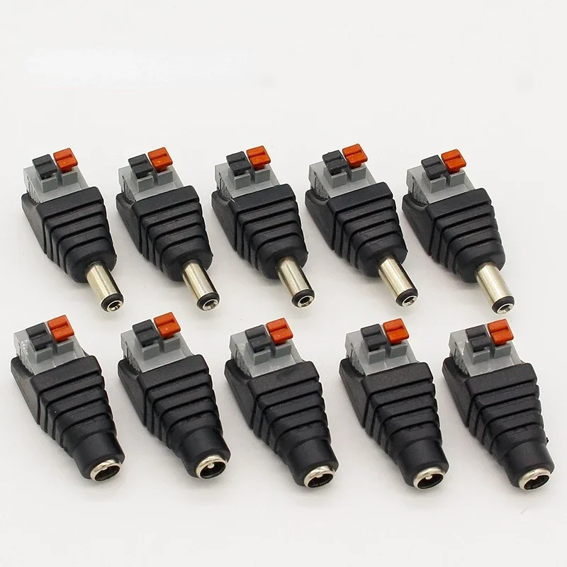 5 sztuk DC męskie + 5 sztuk DC żeńskie złącze 2.1*5.5mm DC Adapter gniazda Jack złącze zasilania dla 3528/5050/5730 jednokolorowa taśma led