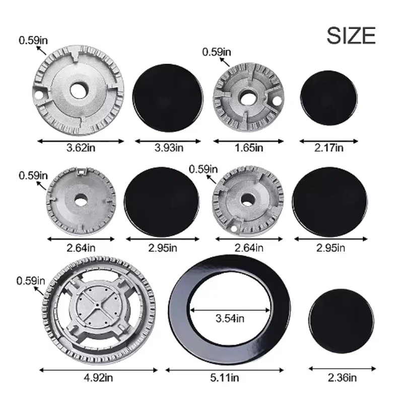 Gas Stove Burner Lid Set for Oven Gas Hob Burner Crown Flame Surface Gas Stove and Burner Head Replacement