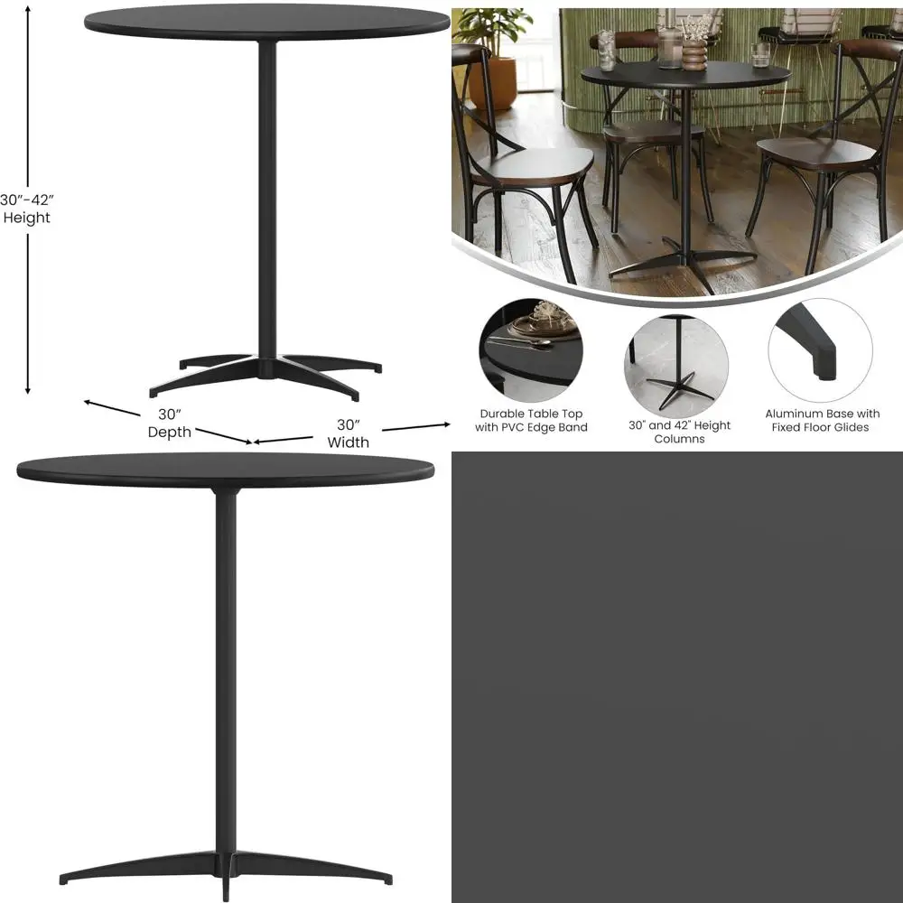 30 طاولة كوكتيل خشبية مستديرة مع 30-42 عمودًا قابل للتعديل