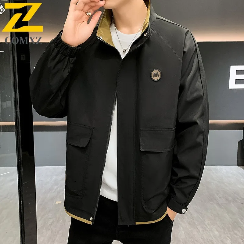 COMXZ رجل جديد ربيع الخريف طارد المياه ارتداء مقاومة الوقوف طوق فضفاضة تناسب سترة للرجال في منتصف العمر الشباب حجم كبير #2