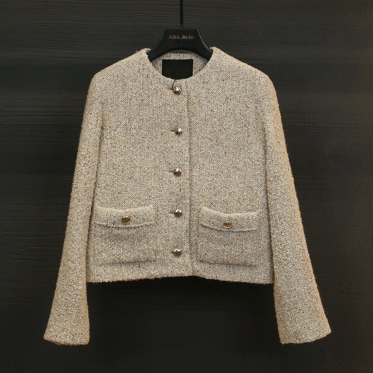 

MaSandeS Winter 2023 ort Coat round Ne Thi Tweed Small Fraance Sle New Arrival Ele Ladies' Faion Outerwear