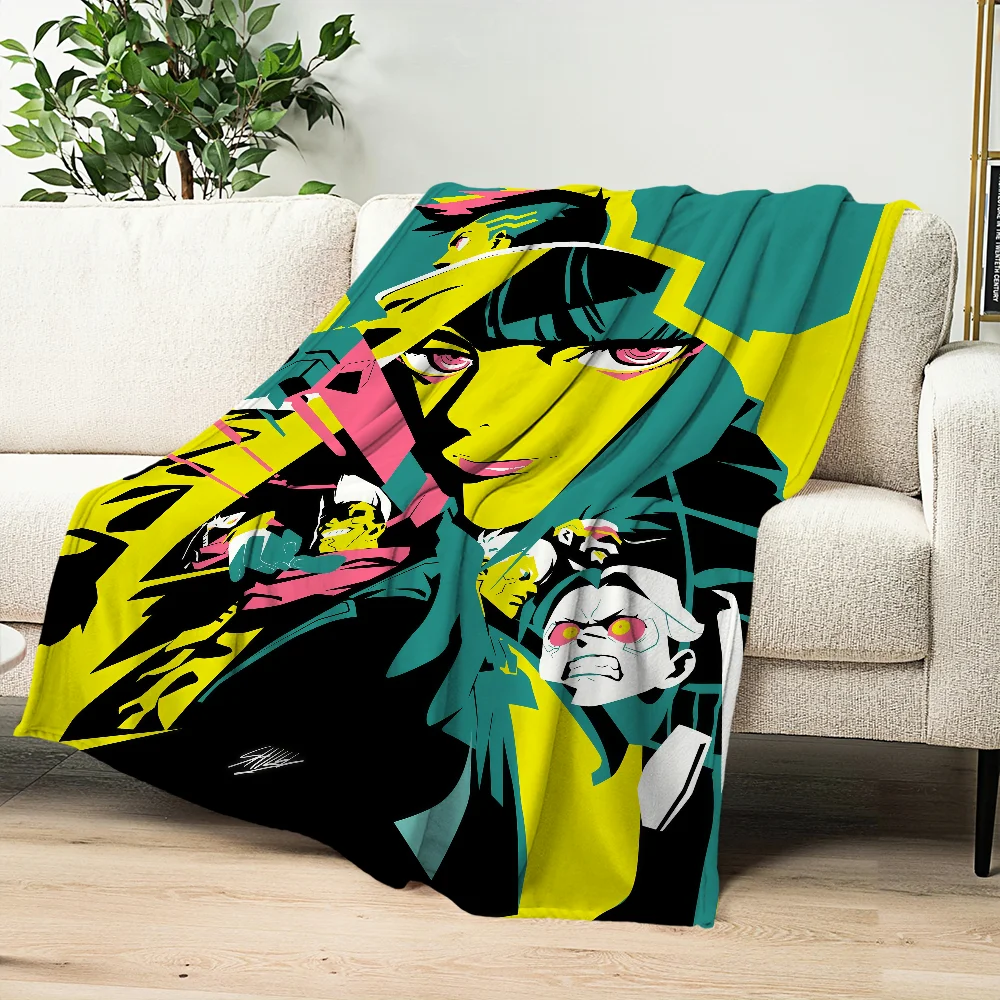 

cartoon Flannel warm comfort C-Cyberpunk soft plush blanket for sofa living E-Edgerunners room office anime bedroom travel gift