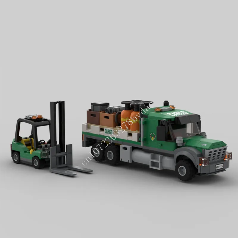 347PCS Cargo Flatbed Truck & Forklift MOC Creative street view Model Building Blocks Architecture DIY Assembly Model Toys Gifts