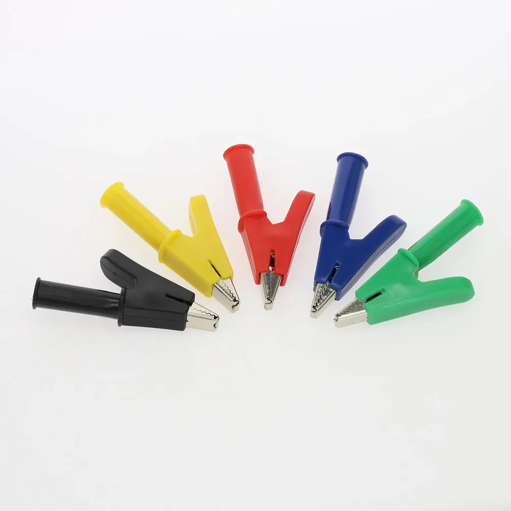 2PCS Cleqee P2002  5 Color 380V 20A Crocodile Alligator Clips Safety Test folders For 4mm Banana Plugs 56MM