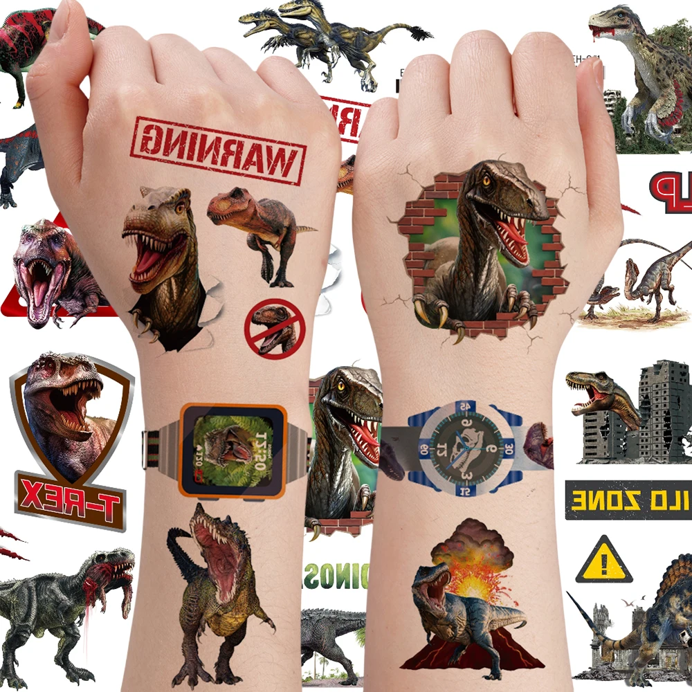 12Sheets 3D Dinosaur World Temporary Tattoo Stickers, Realistic Dinosaur, Tyrannosaurus Rex Pattern, Dinosaur Watch Fake Tattoos