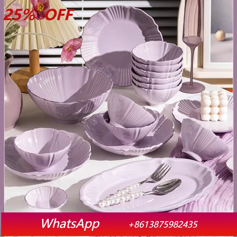 

LTT Household Purple Ceramic Bowls Chopsticks Bowls Tableware