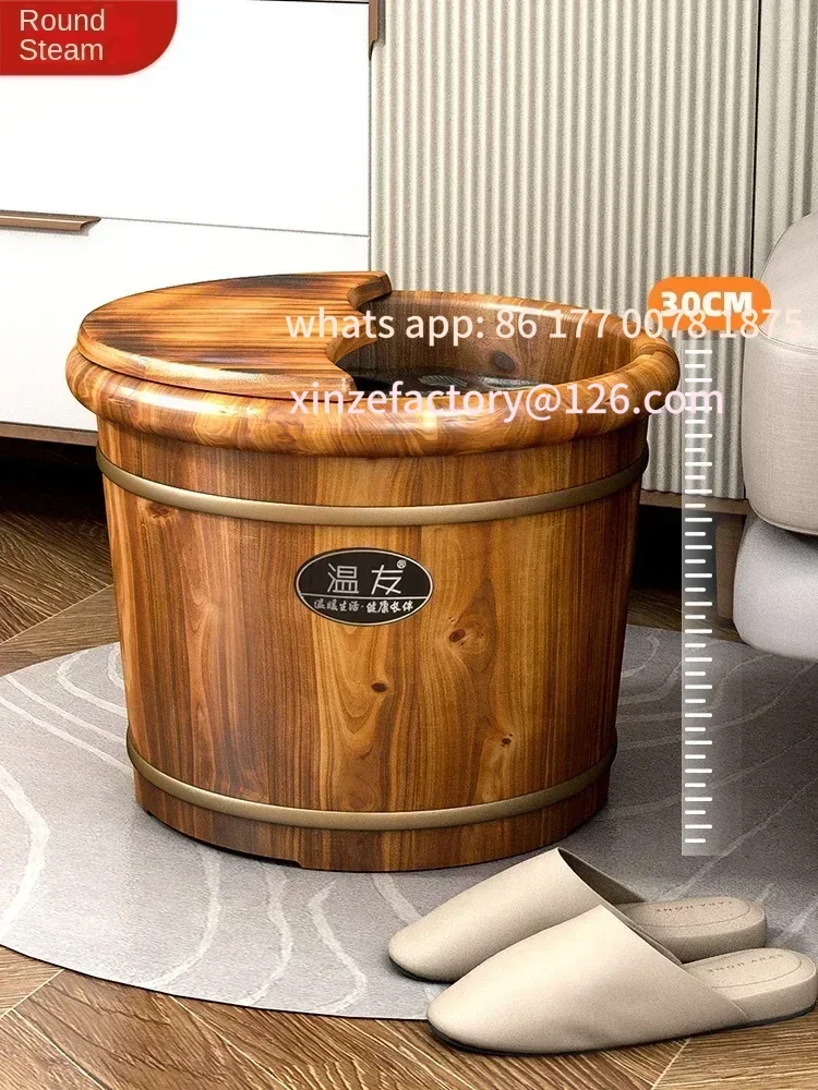 Customizable solid wood and calfskin wooden foot bath tub