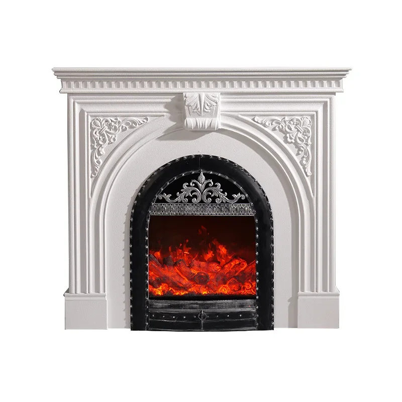 

Французский ретро-шкаф-камин из массива дерева с резьбой, имитацией огня, белый декоративный шкаф-полка для гостиной или прихожей