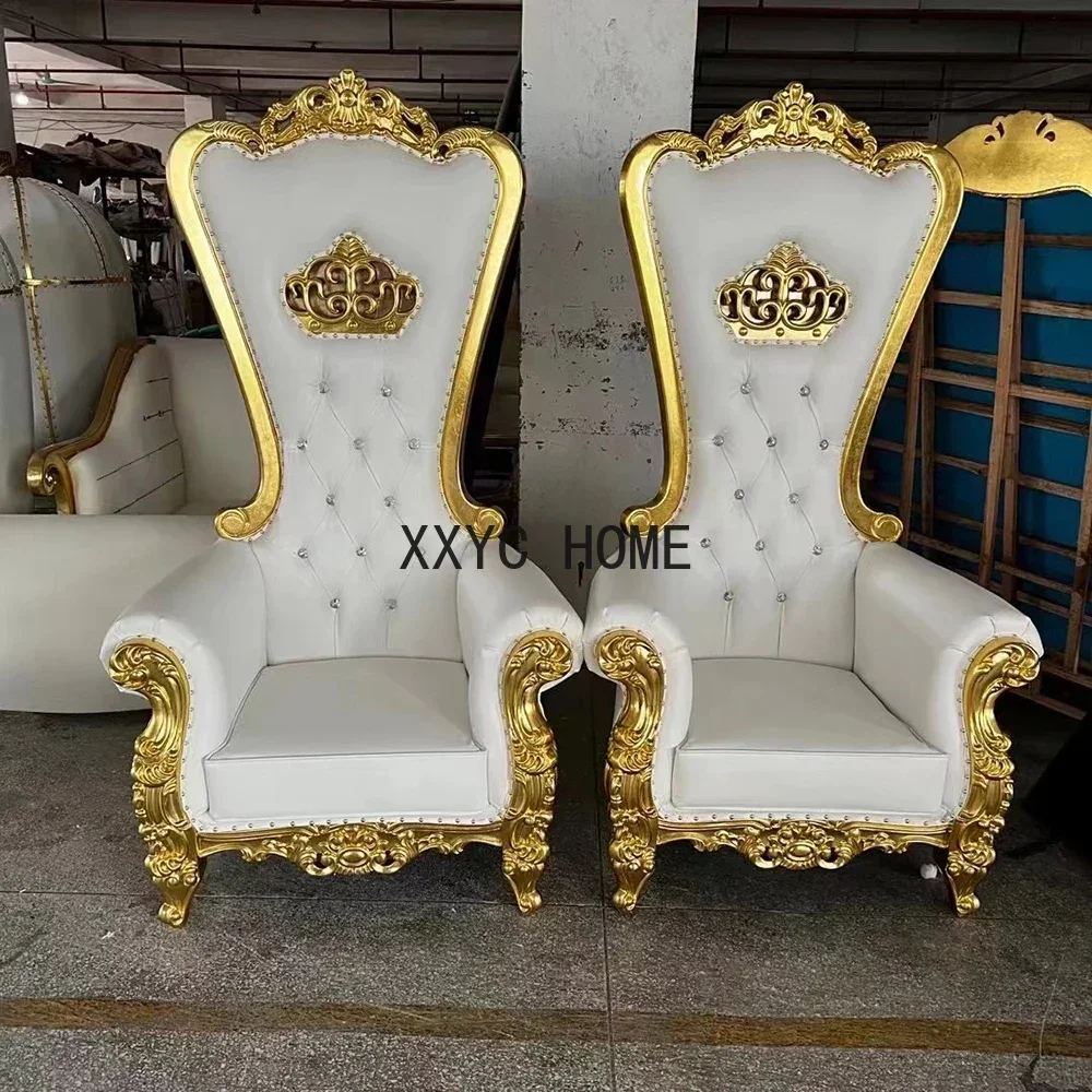 

King Gold Throne leather Bride Groom Royal Chairs For Wedding Events Outdoor Events Decor