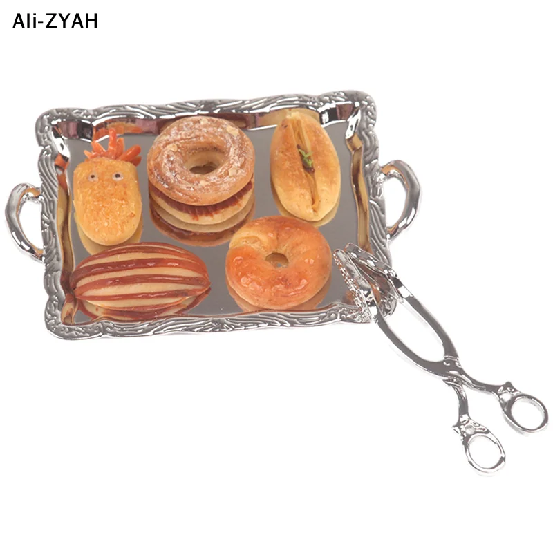 

【AH】Миниатюрные металлические подносы для тортов и хлеба, тарелки для десертов, модель кухонной утвари, декор для кукольного домика, аксессуары для кукольного домика, масштаб 1:6