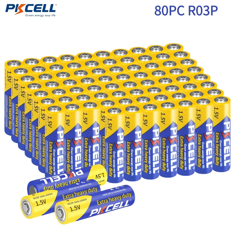 PKCELL AAA Zinc-Carbon 80Packs R03P Battery 1.5V Triple A Batterie Pilas Cell UM4 E92 MN2400 Single Use Batteries For Clock