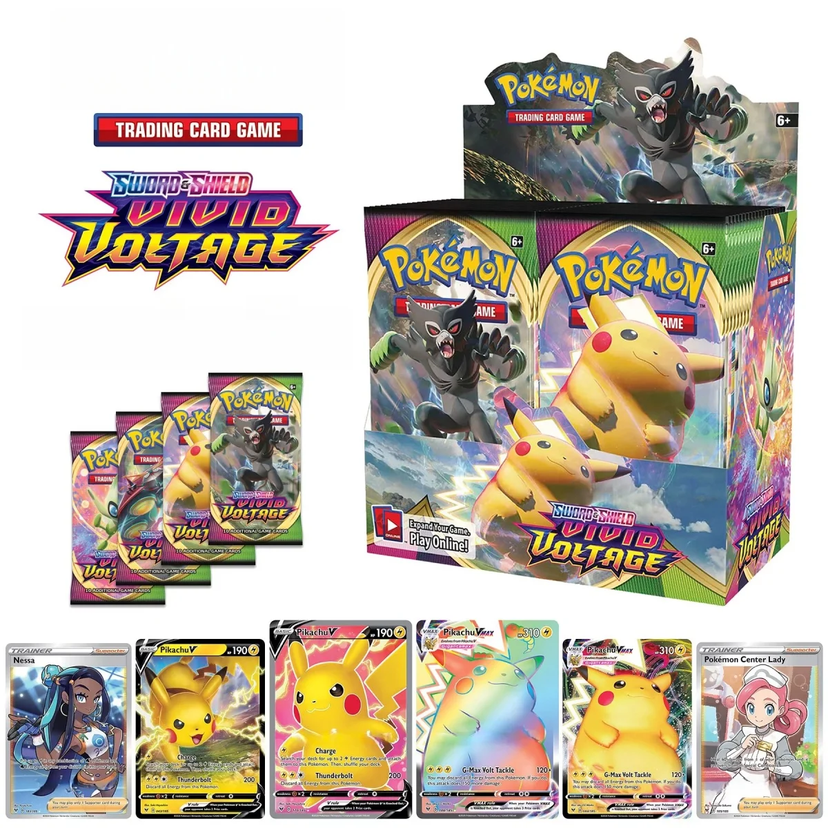 

Anime Pokemon Card Sword and Shield Vivid Voltage Expansion Booster Box Trading Cards v10 English Booster Transaction Cards Gift