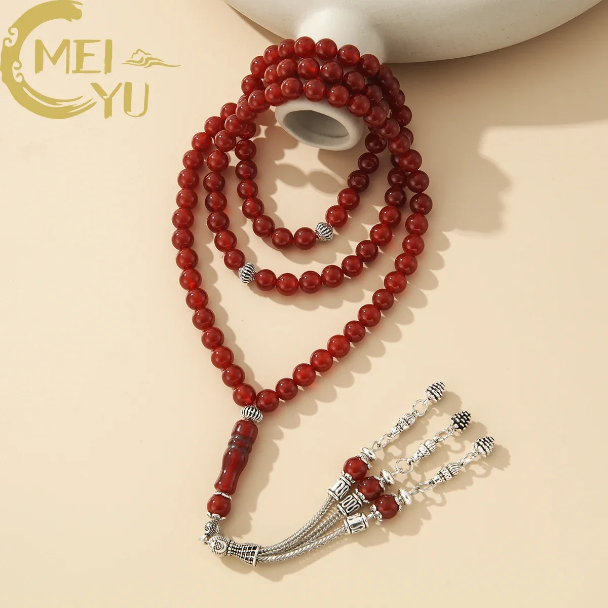 2024  Natural Stone Carnelian Tassel Bracelet 99 Prayer Bead Islamic Muslim Tasbih Allah Rosary Medita Alloy Prayer Beads