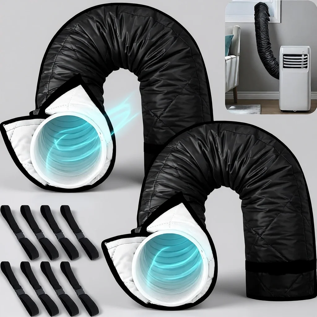 Quilted Insulated Hose Cover for AC with Adjustable Straps Fits 5 to 5.9 Inch Diameter Black