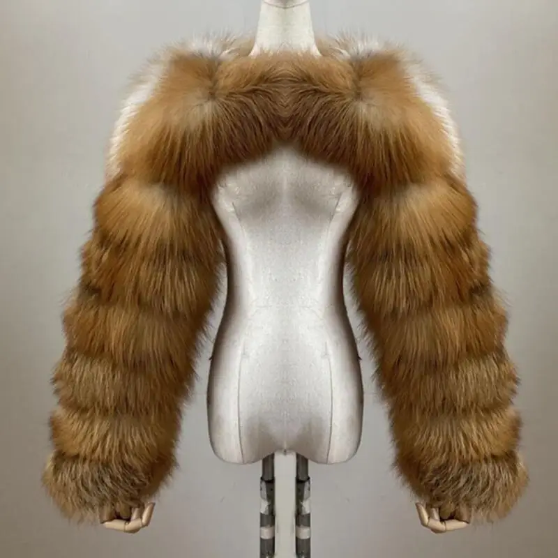 BEIZIRU Women's Real Fur Coat Silver Fox Red Fox Two Sleeve 60CM Length Naked Fashion