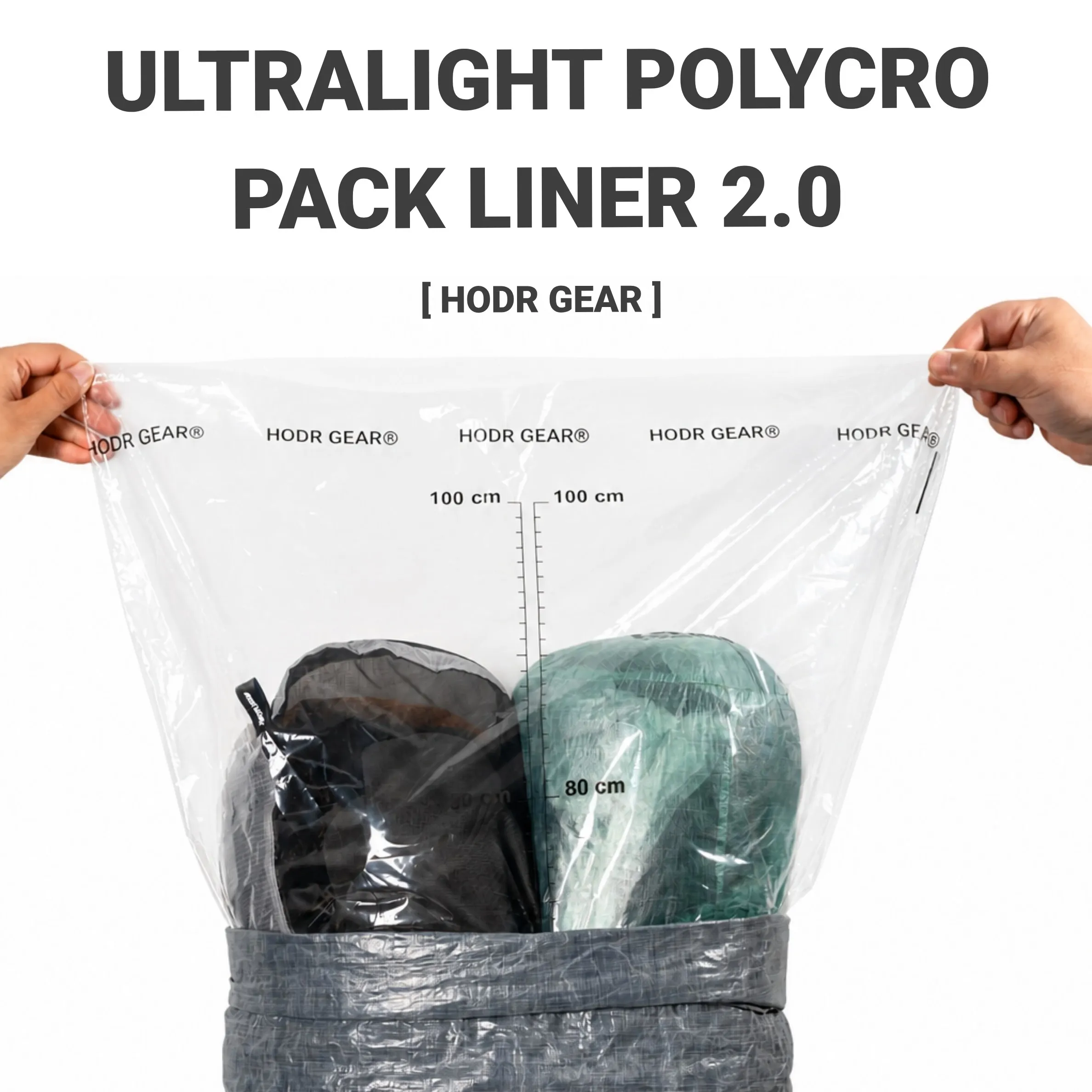 [HODRGEAR] Ultralight Polycro Pack Liner 2.0 – 2er-Pack Wasserdichter Rucksack-Liner 30μm Polyolefin-Folienrolle + Wickelverschluss 55×120cm