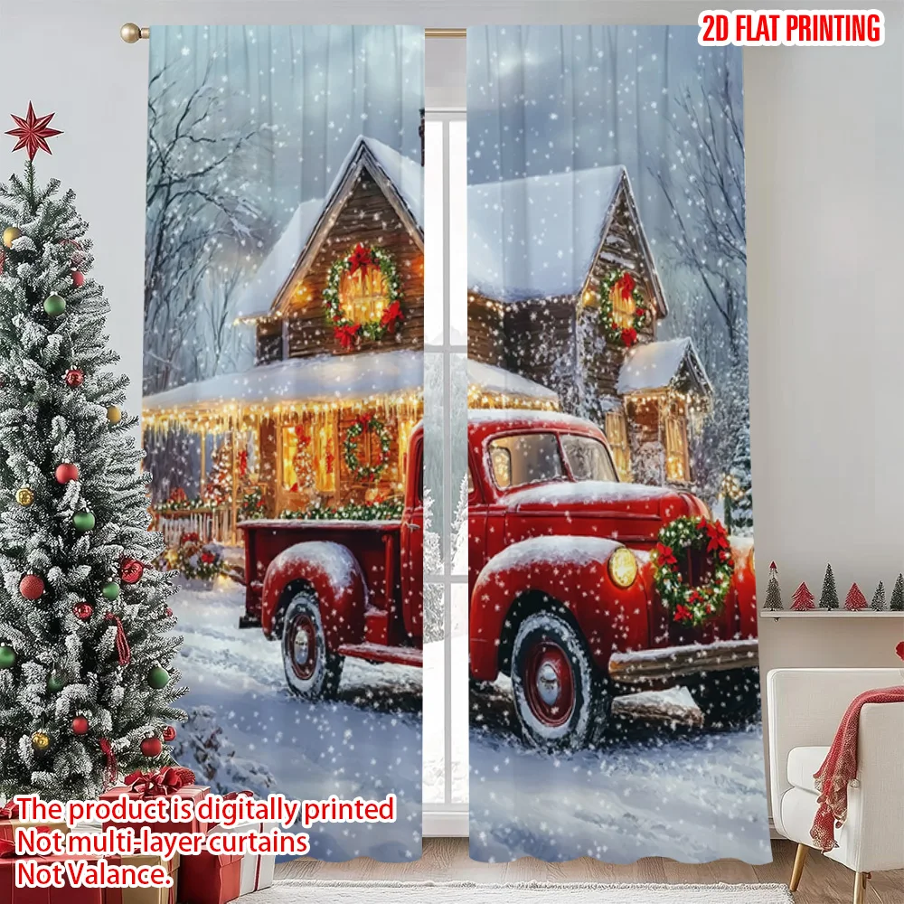 

2pcs 2D flat printing Merry Christmas Scene Curtains European architecture Versatile 100% Polyester Without Electricity Spring