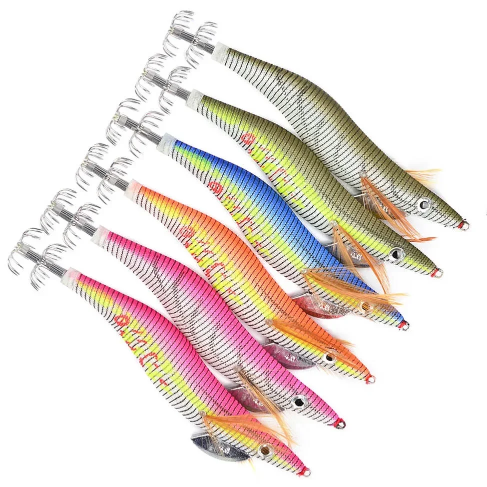 

30Pcs Squid Bait 3.0# 3.5# Artificial Wood Shrimp Jigging Lures Slow Sinking Squid Hooks Sea Fishing Octopus Cuttlefish